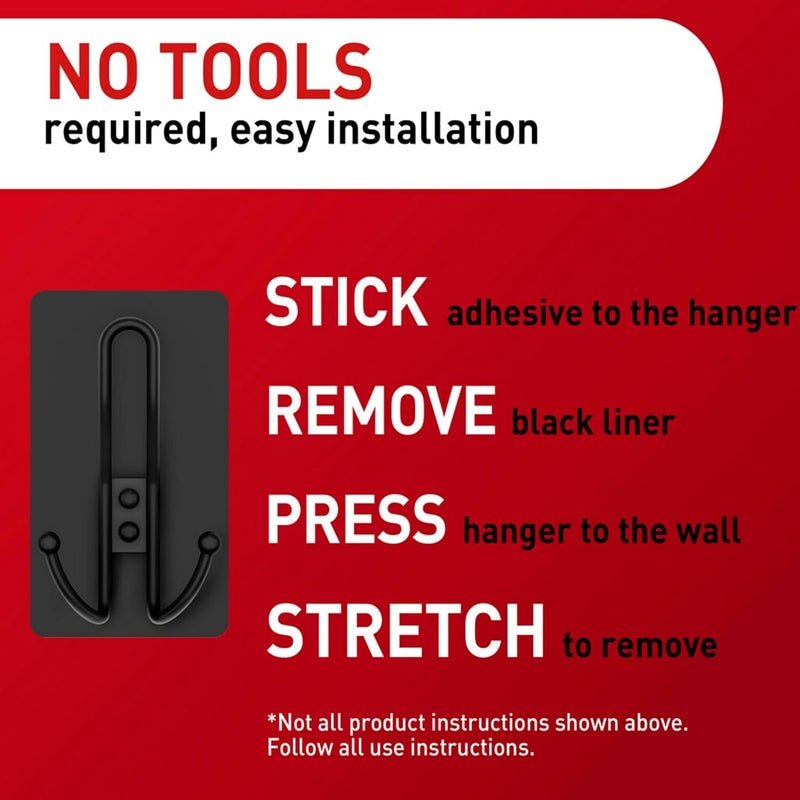 Command X-Large Matte Black Triple Hook, 2 Hooks, 6 Strips, Damage-Free Hanging Wall Hooks with Adhesive Strips, No Tools Wall Hooks for Hanging Decorations in Living Spaces - Image 4